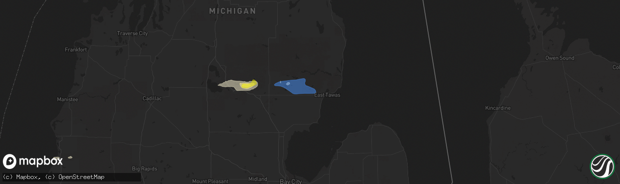 Hail map in National City, MI on July 27, 2019