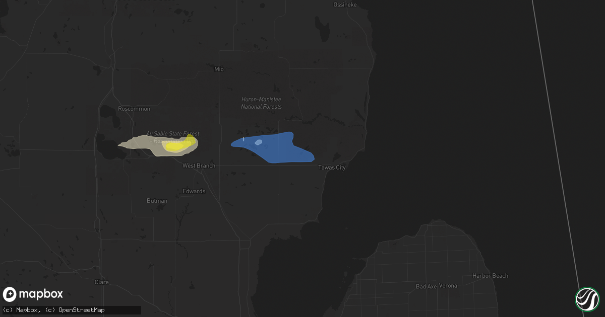 Hail map in National City, MI on July 27, 2019