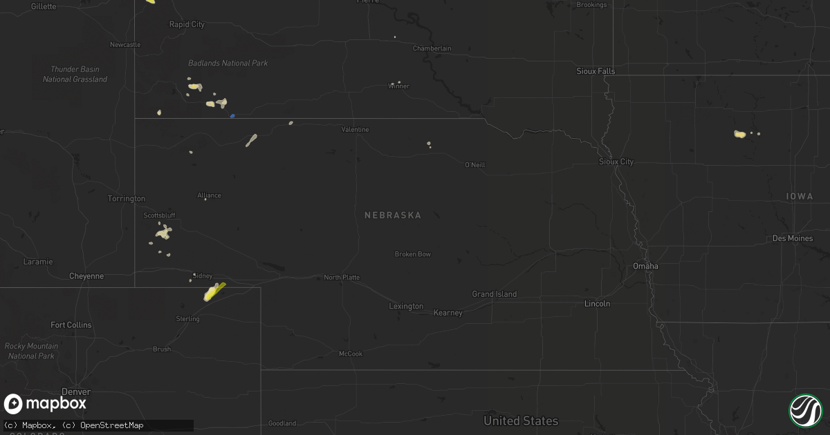 Hail map in Nebraska on July 27, 2019