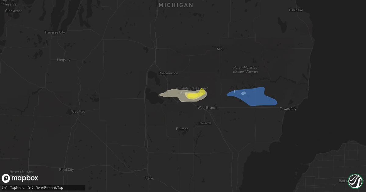 Hail map in Saint Helen, MI on July 27, 2019