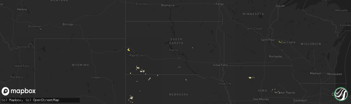 Hail map in South Dakota on July 27, 2019