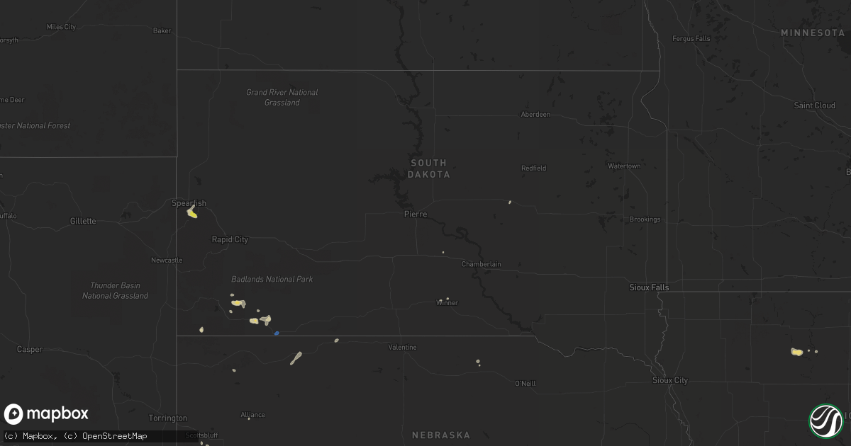 Hail map in South Dakota on July 27, 2019