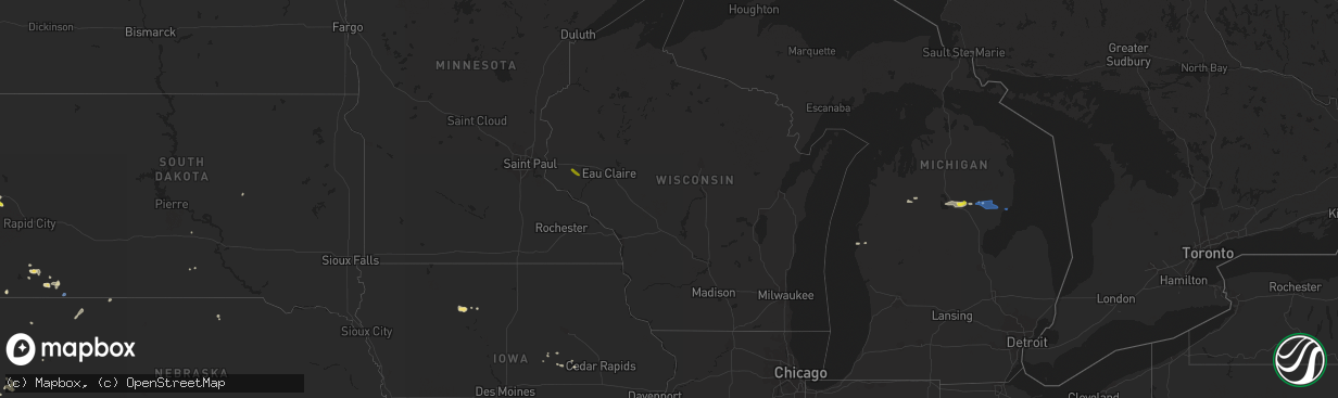 Hail map in Wisconsin on July 27, 2019