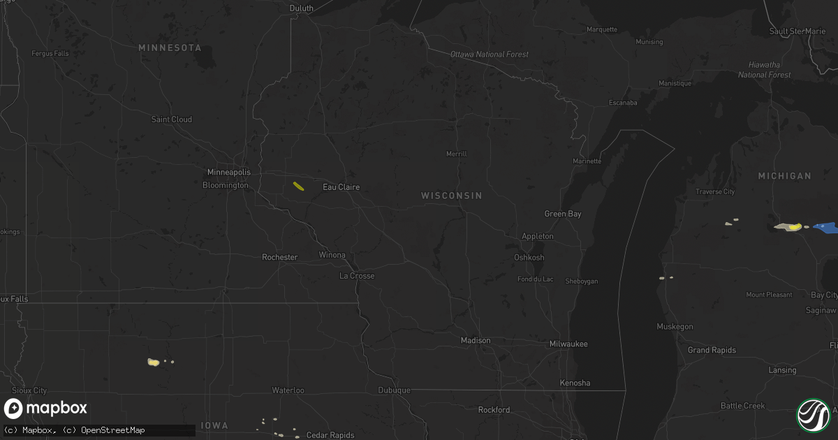 Hail map in Wisconsin on July 27, 2019