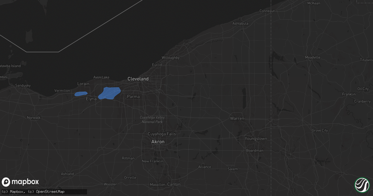 Hail map in Amherst, OH on July 27, 2020