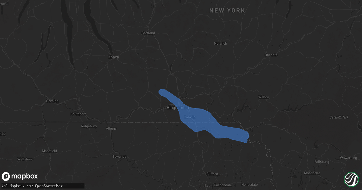 Hail map in Binghamton, NY on July 27, 2021