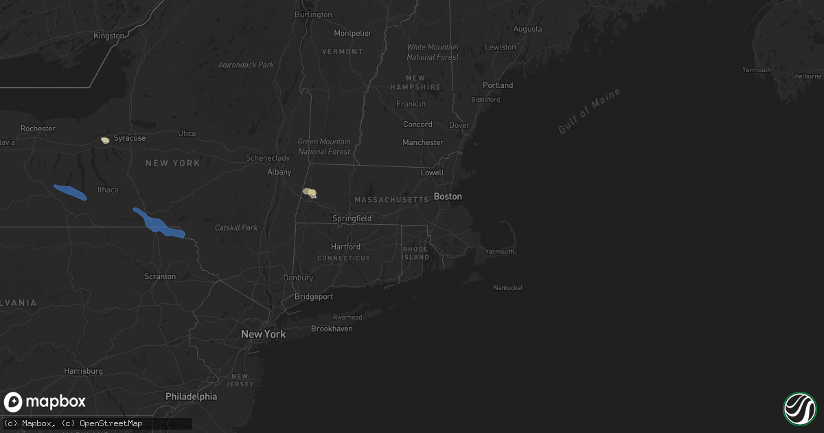 Hail map in Massachusetts on July 27, 2021