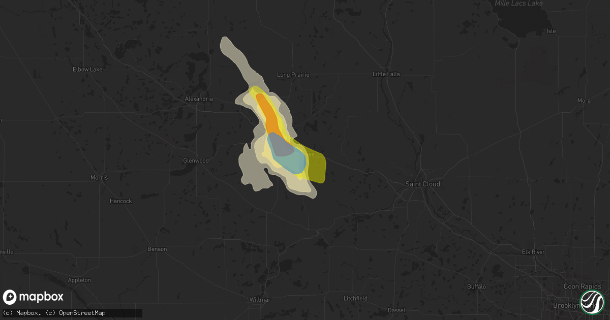 Hail map in Melrose, MN on July 27, 2021