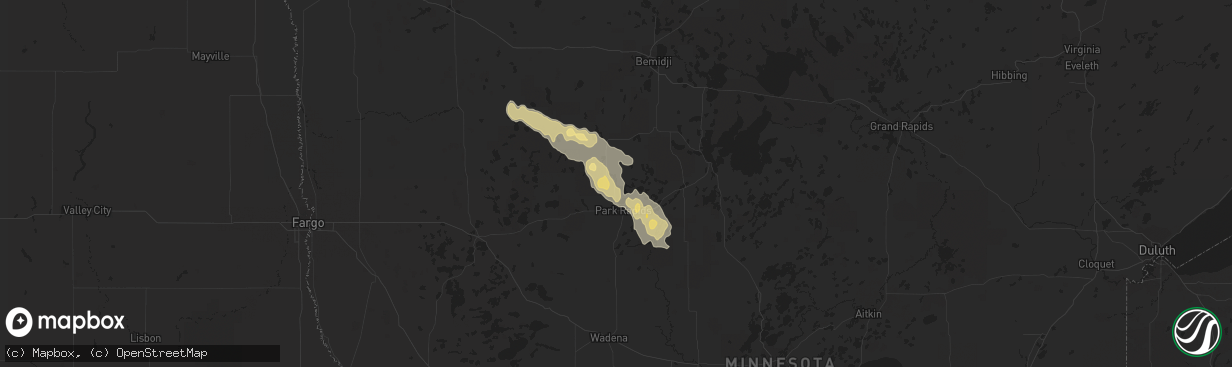 Hail map in Park Rapids, MN on July 27, 2021