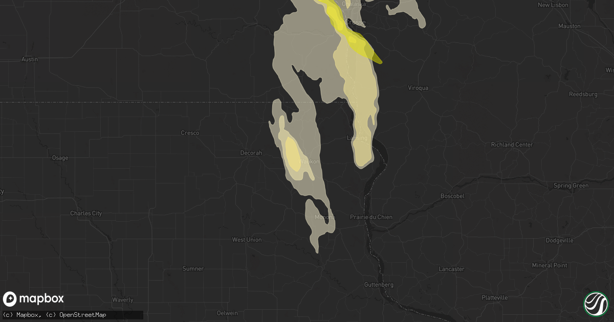 Hail map in Waukon, IA on July 27, 2021