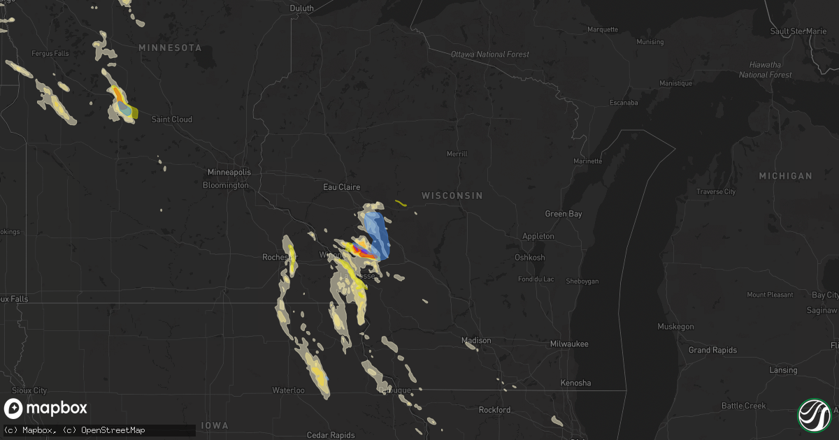 Hail map in Wisconsin on July 27, 2021
