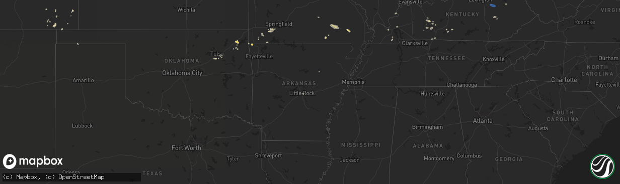 Hail map in Arkansas on July 27, 2022