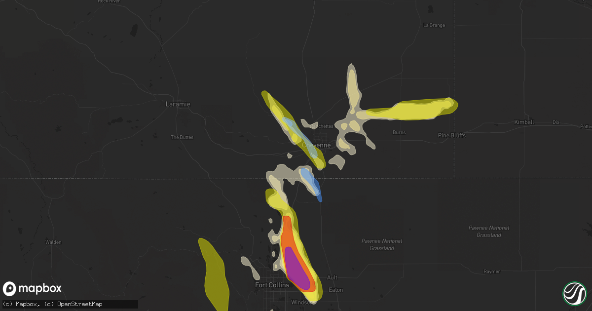 Hail map in Cheyenne, WY on July 27, 2022