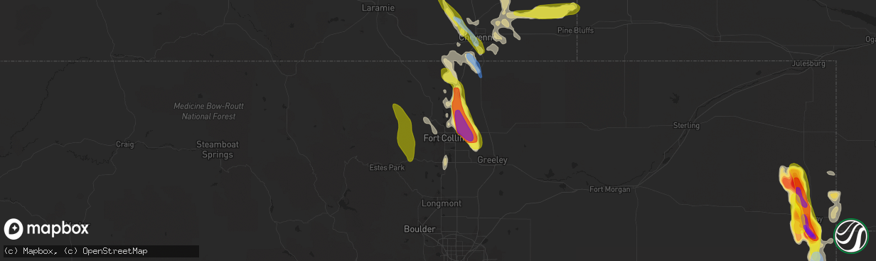 Hail map in Fort Collins, CO on July 27, 2022