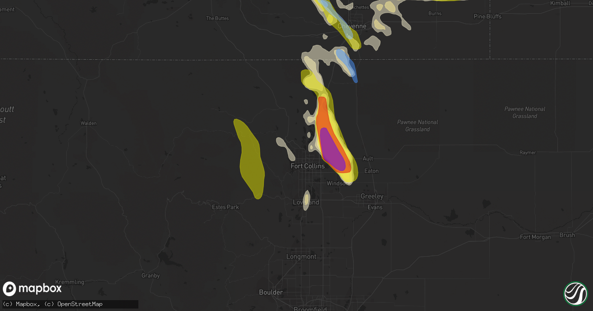 Hail map in Fort Collins, CO on July 27, 2022