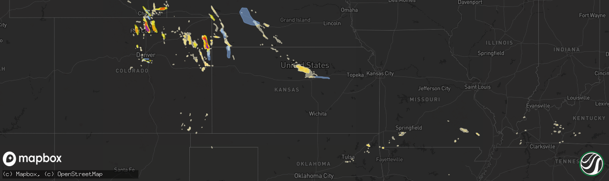 Hail map in Kansas on July 27, 2022