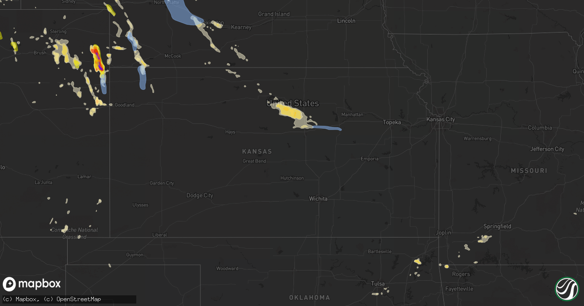 Hail map in Kansas on July 27, 2022