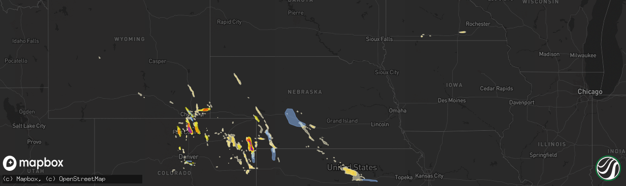 Hail map in Nebraska on July 27, 2022