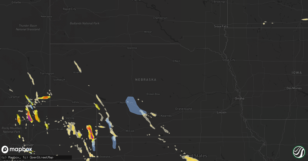 Hail map in Nebraska on July 27, 2022