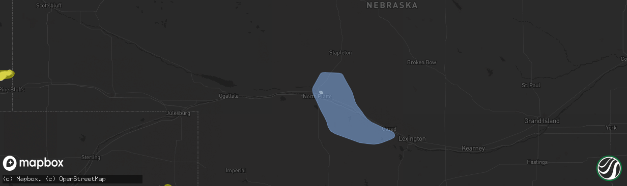 Hail map in North Platte, NE on July 27, 2022