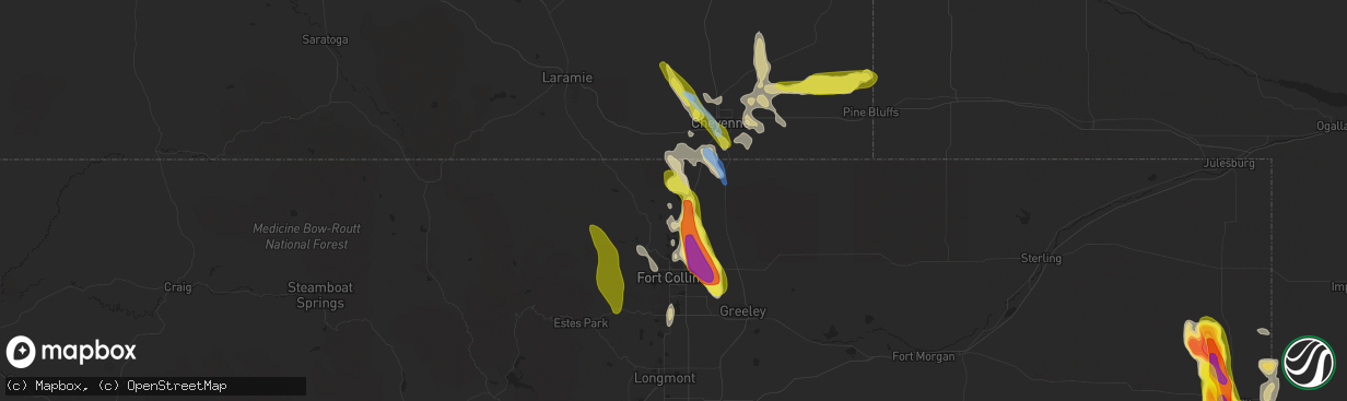 Hail map in Wellington, CO on July 27, 2022