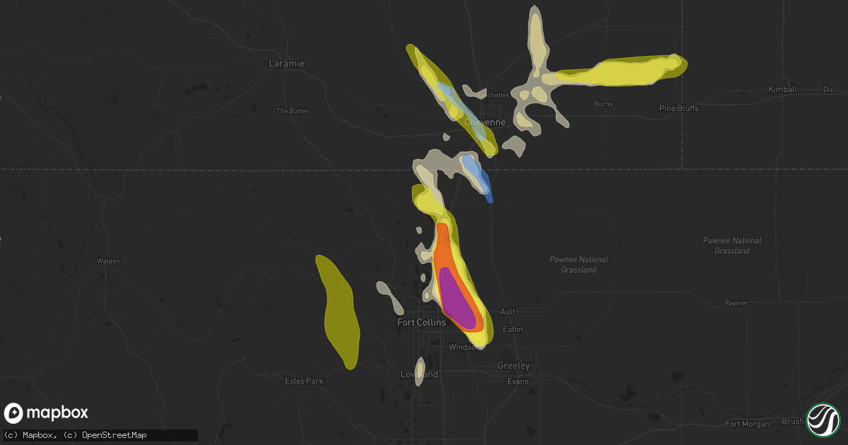 Hail map in Wellington, CO on July 27, 2022