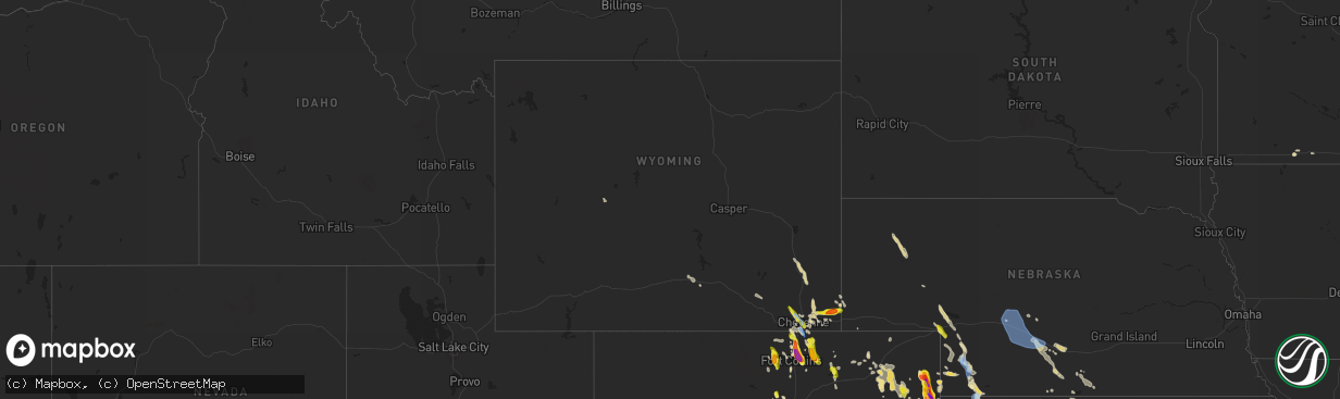 Hail map in Wyoming on July 27, 2022