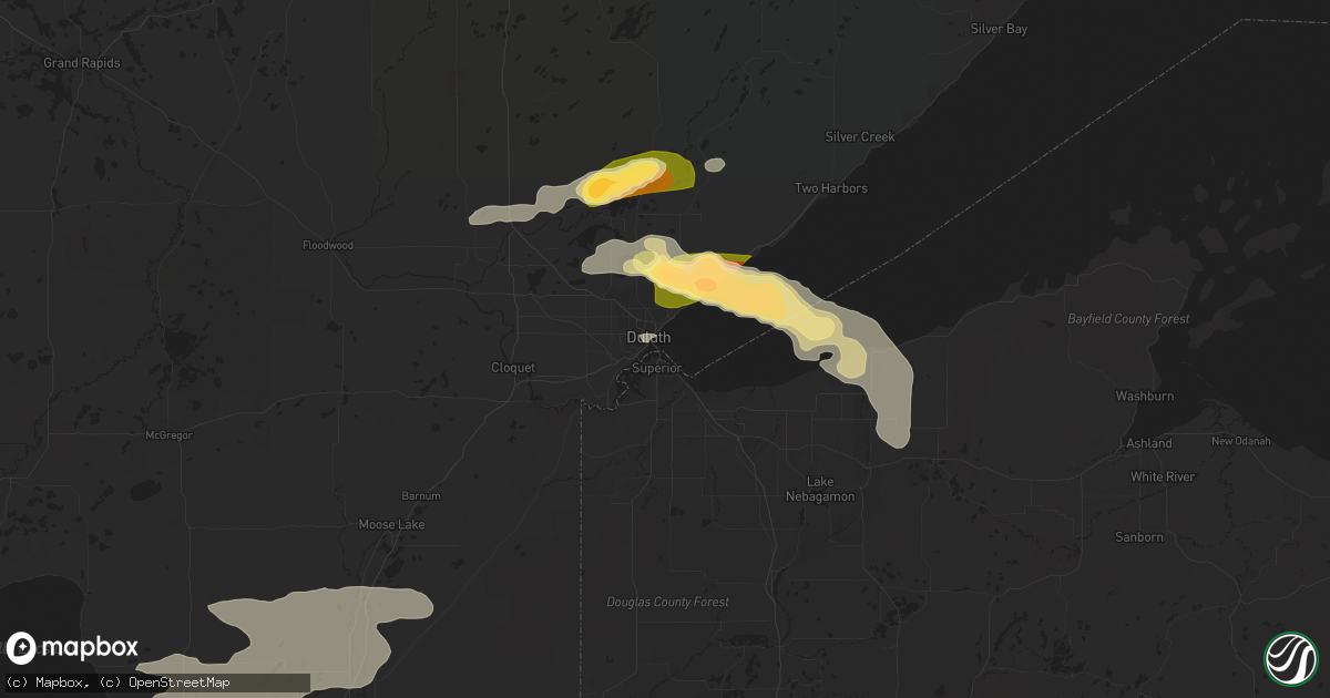 Hail map in Duluth, MN on July 27, 2023