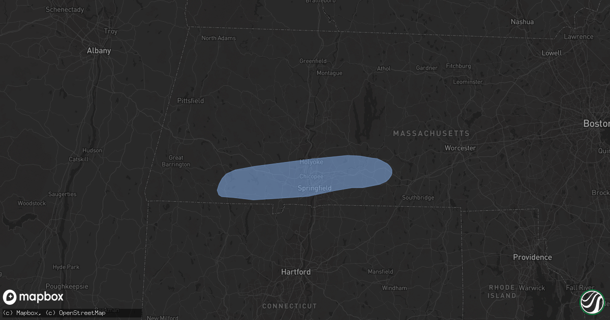 Hail map in Holyoke, MA on July 27, 2023