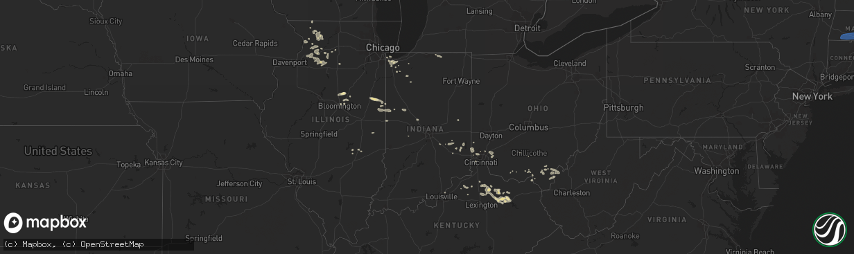 Hail map in Indiana on July 27, 2023