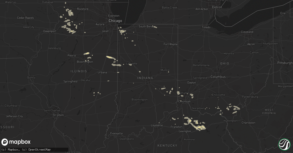 Hail map in Indiana on July 27, 2023
