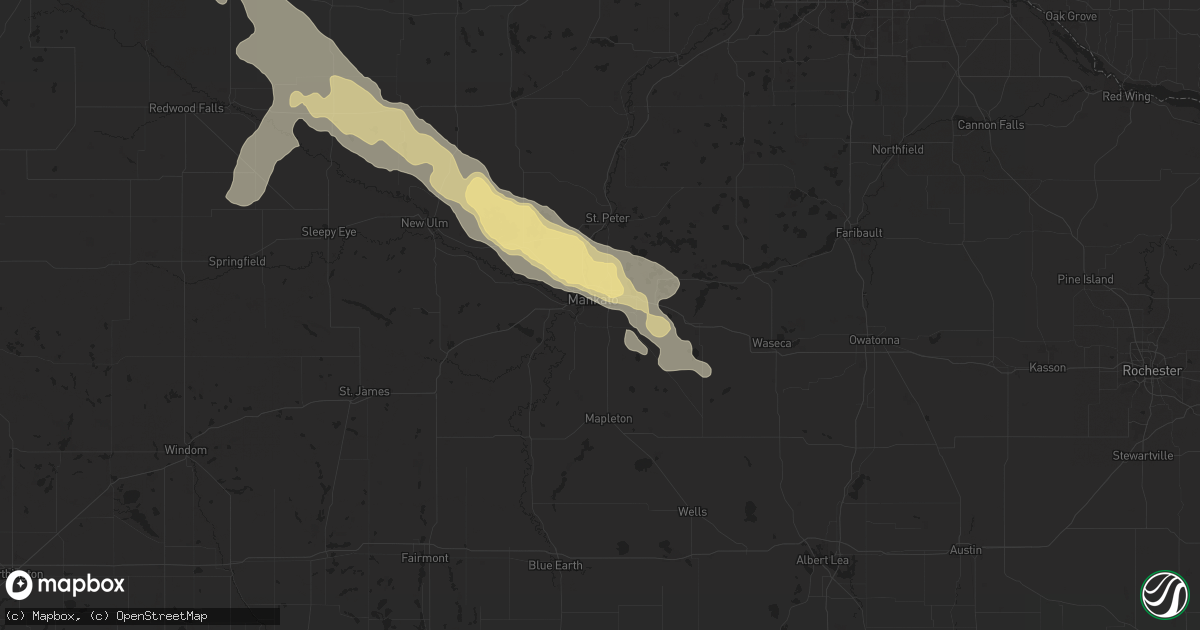 Hail map in Mankato, MN on July 27, 2023