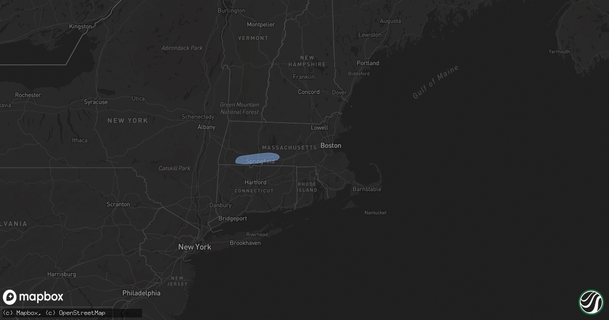 Hail map in Massachusetts on July 27, 2023