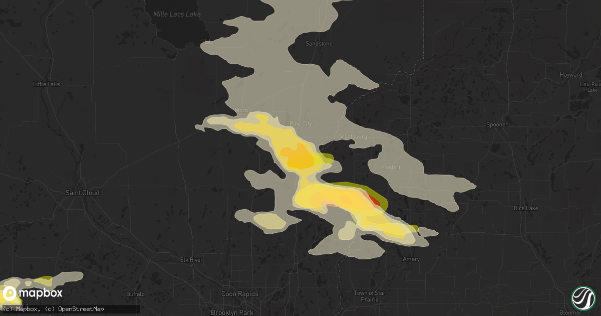 Hail map in Rush City, MN on July 27, 2023