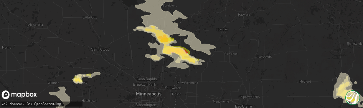 Hail map in Saint Croix Falls, WI on July 27, 2023