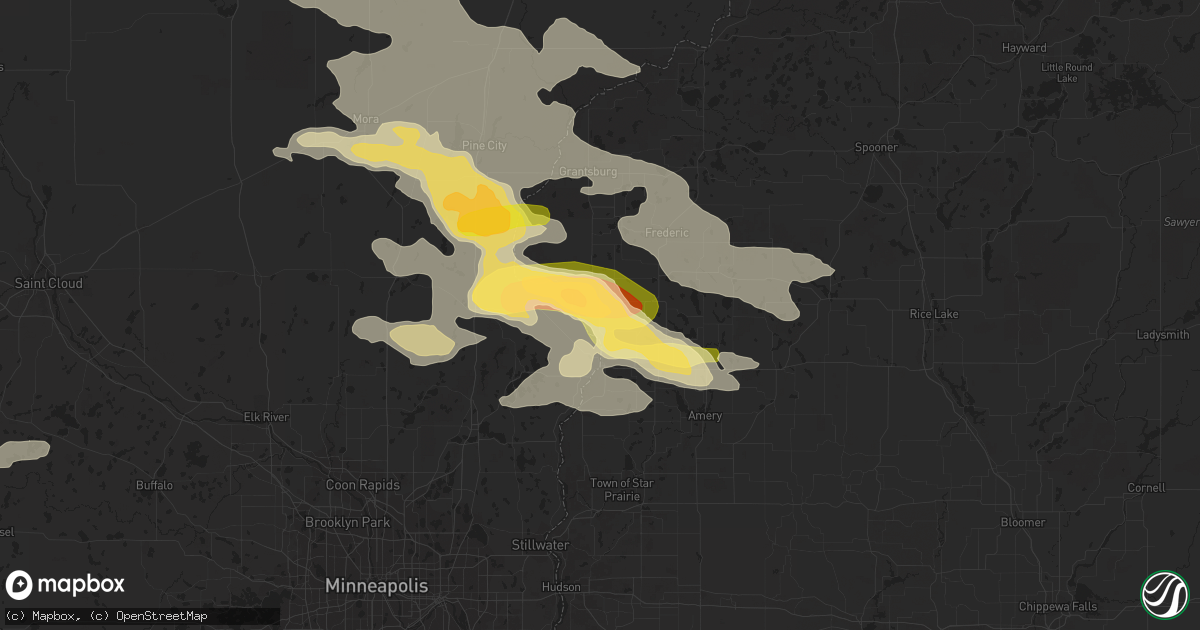 Hail map in Saint Croix Falls, WI on July 27, 2023