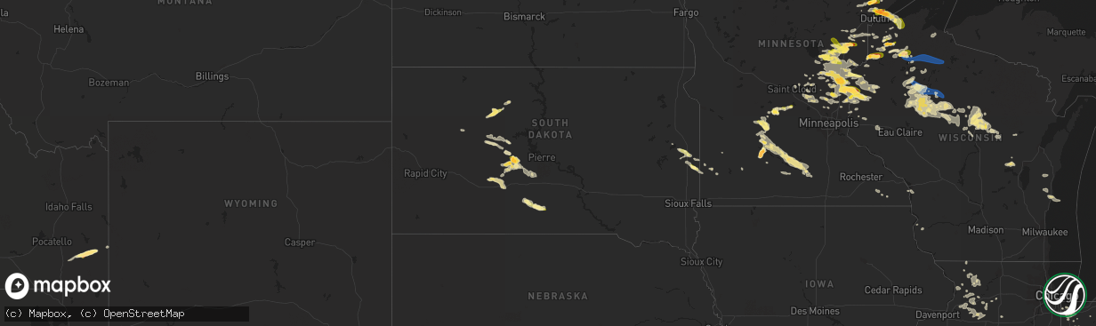 Hail map in South Dakota on July 27, 2023