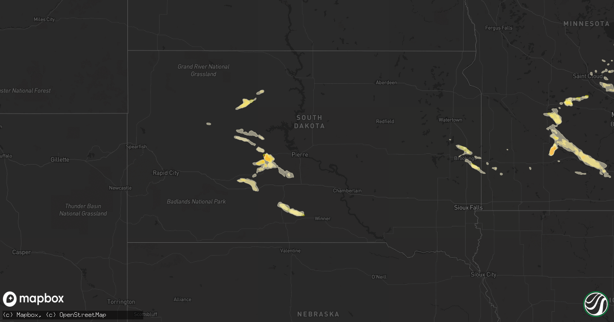 Hail map in South Dakota on July 27, 2023