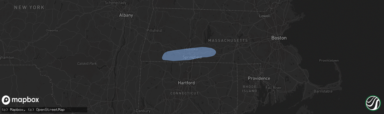 Hail map in Springfield, MA on July 27, 2023
