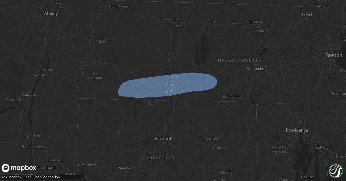 Hail map in Springfield, MA on July 27, 2023