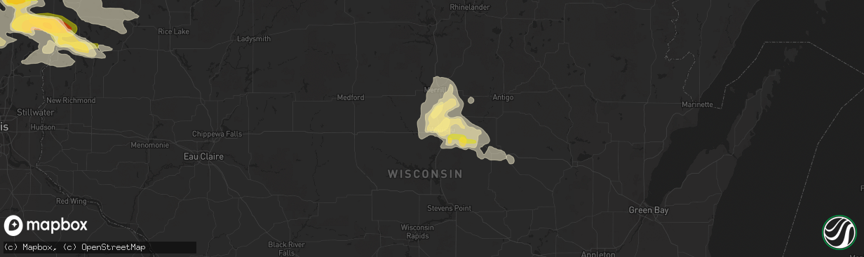 Hail map in Wausau, WI on July 27, 2023