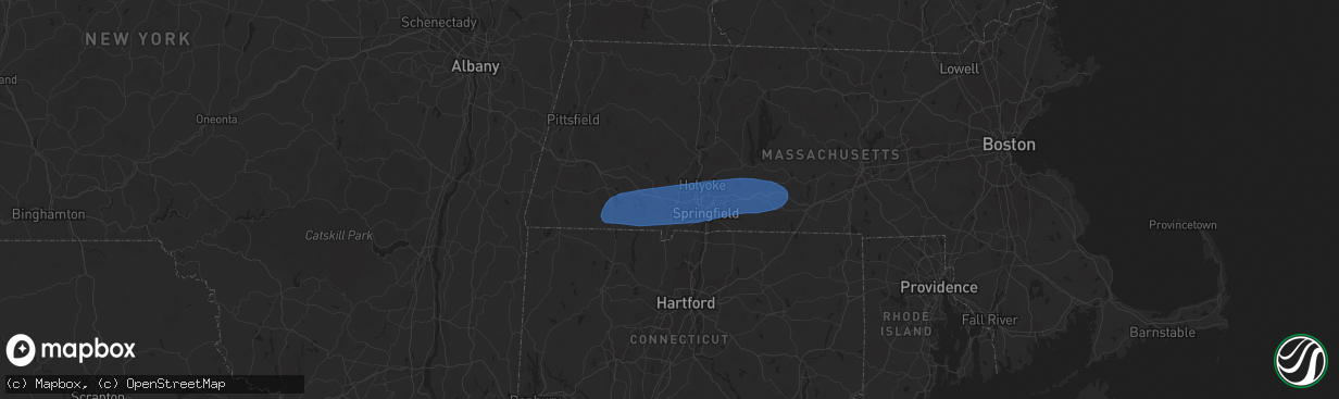 Hail map in Westfield, MA on July 27, 2023