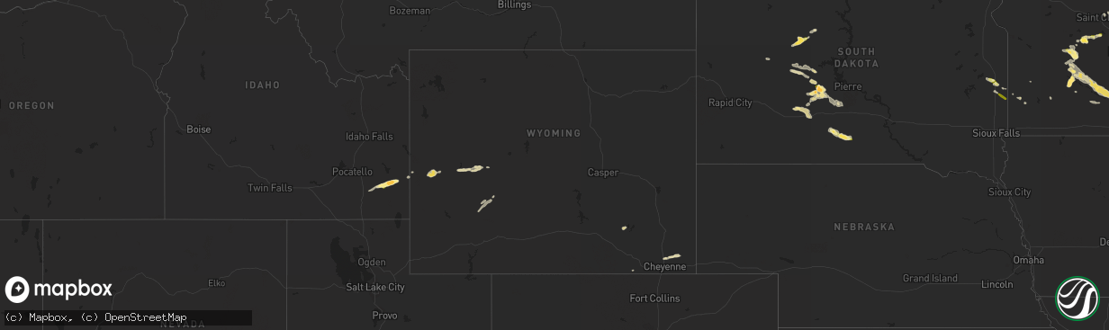 Hail map in Wyoming on July 27, 2023