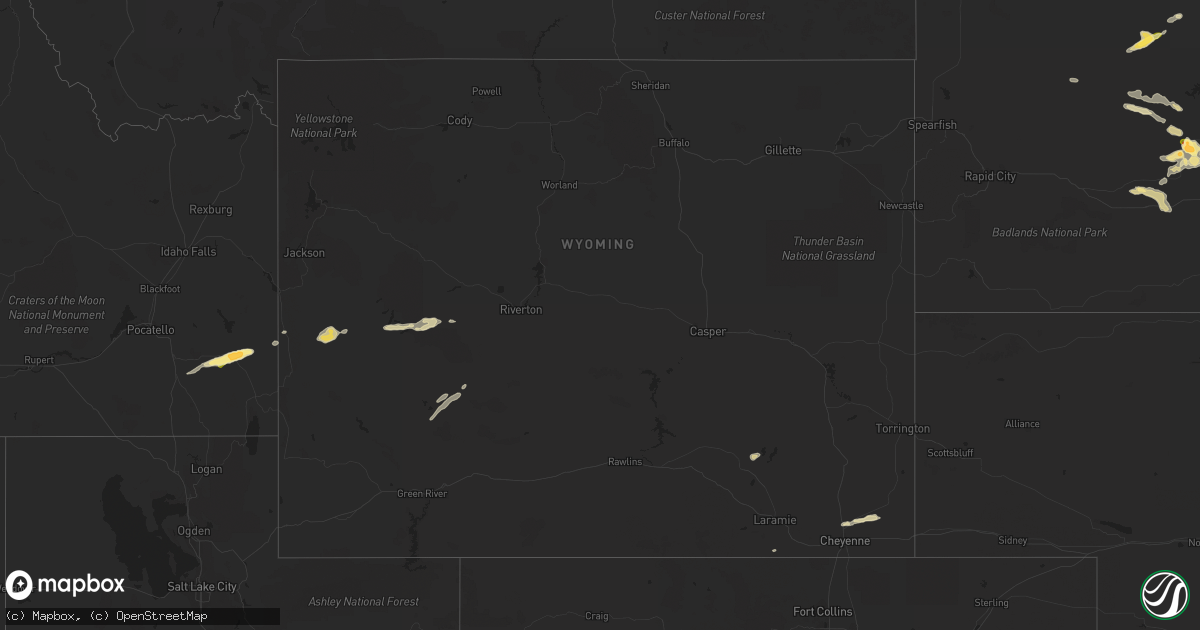Hail map in Wyoming on July 27, 2023