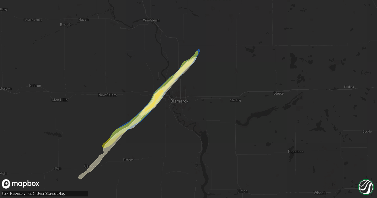 Hail map in Bismarck, ND on July 27, 2024