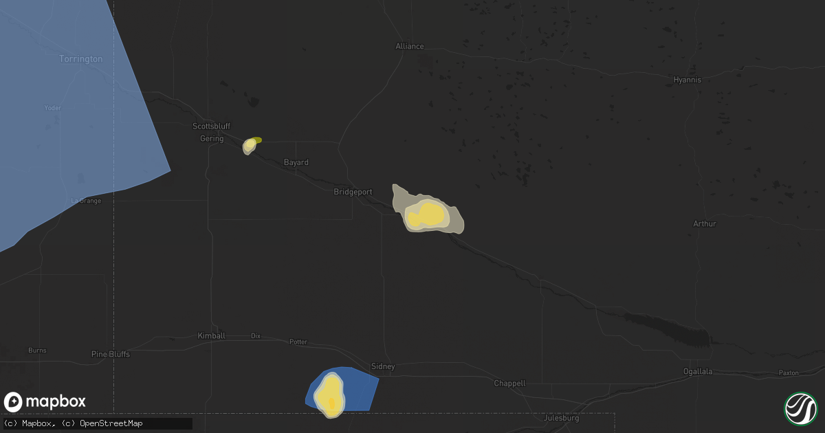 Hail map in Broadwater, NE on July 27, 2024
