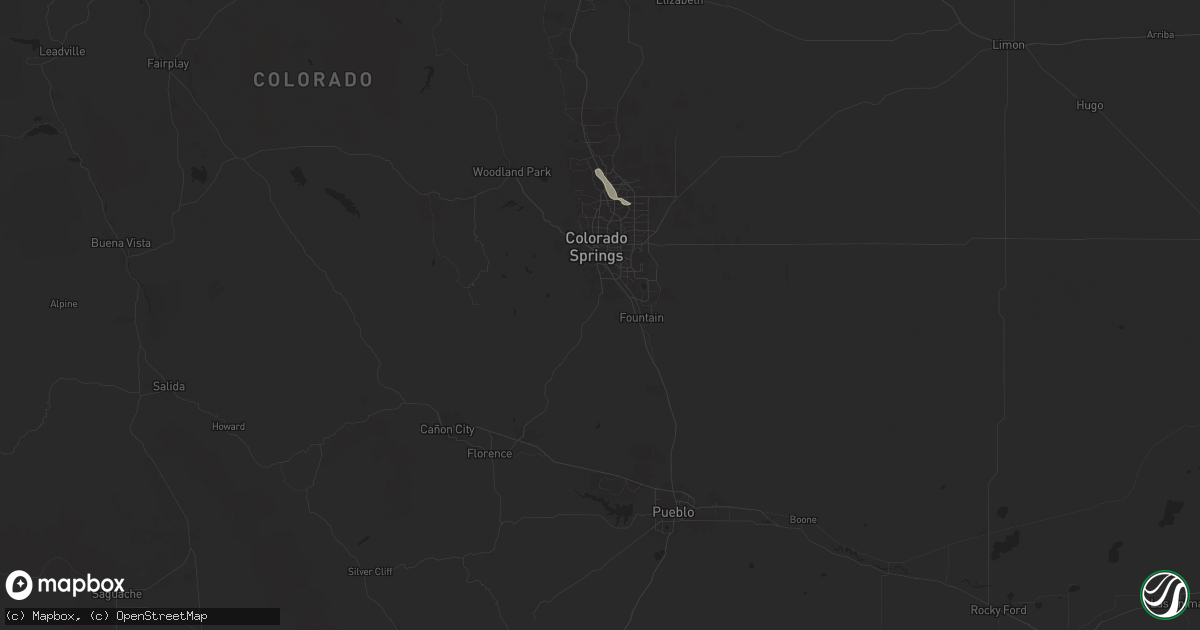 Hail map in Colorado Springs, CO on July 27, 2024
