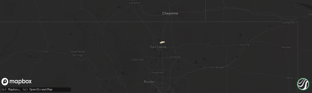 Hail map in Fort Collins, CO on July 27, 2024