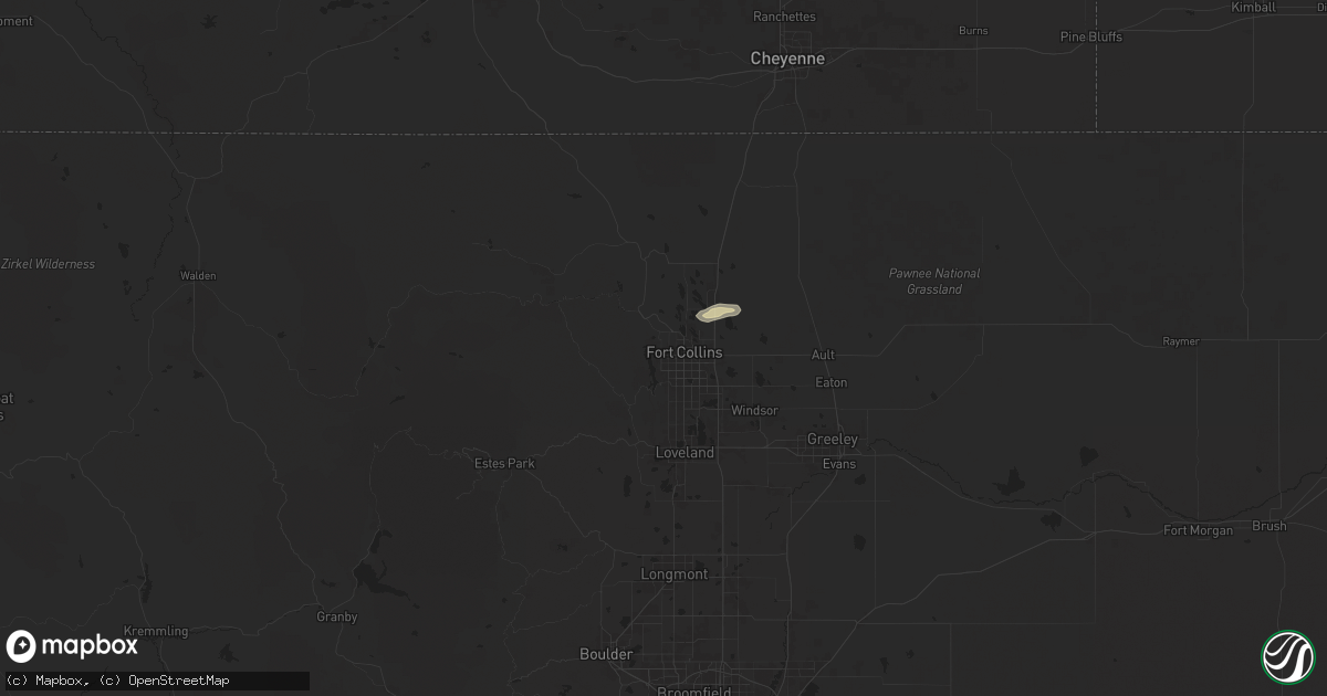 Hail map in Fort Collins, CO on July 27, 2024