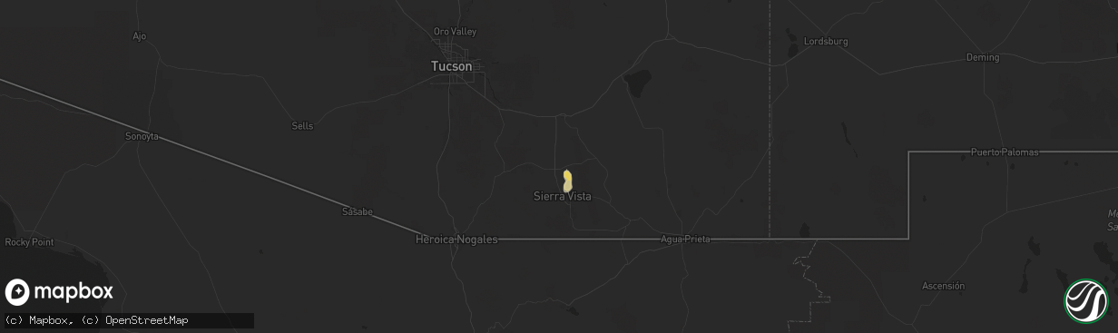 Hail map in Huachuca City, AZ on July 27, 2024